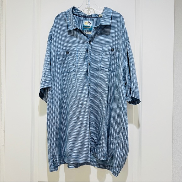 Tommy Bahama Men's Island MODERN FIT 100% Silk Blue Geometric Aloha Shirt‎ 2XL - Picture 1 of 9